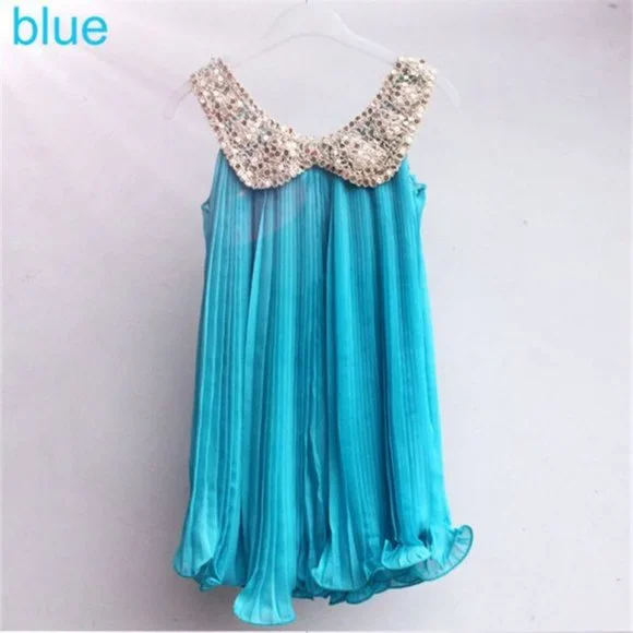 Tourquoise Sequin Collar Pleaded Dress TSC100 NWT Boutique - Picture 1 of 3